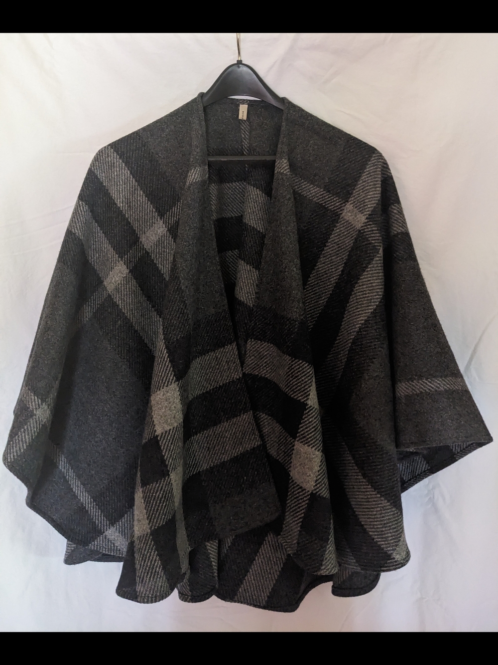 Vintage Burberry Black & Gray Plaid Draped Cape